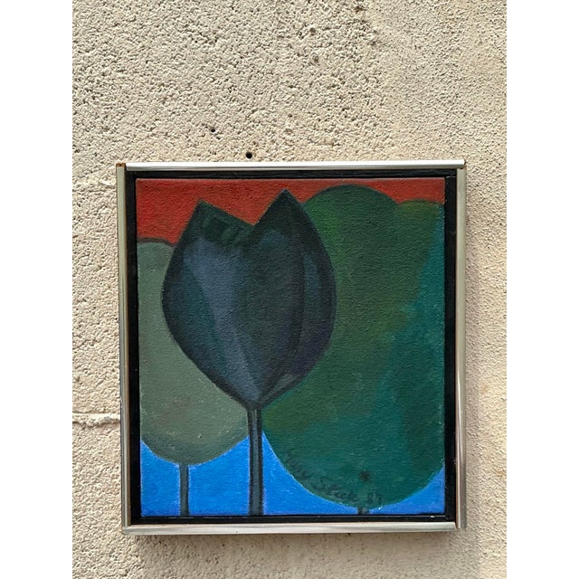 Red Late 20th Century Vintage Boho Original Oil Painting of Trees For Sale - Image 8 of 12