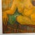 Vibrant painting of a woman on a striped sofa and checkered background. This appears to be likely a 1960’s-70’s time...