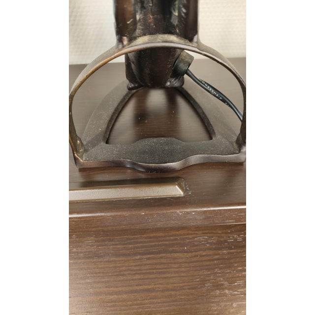 Vintage Heavy Cast Iron Cat Lamp With Hand-Blown Amber Glass Shade For Sale - Image 6 of 10