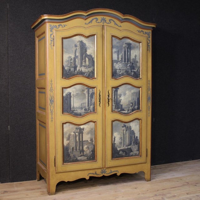 Small 20th Century Lacquered, Gilded and Painted Piedmontese Wardrobe, 1950s For Sale - Image 13 of 13