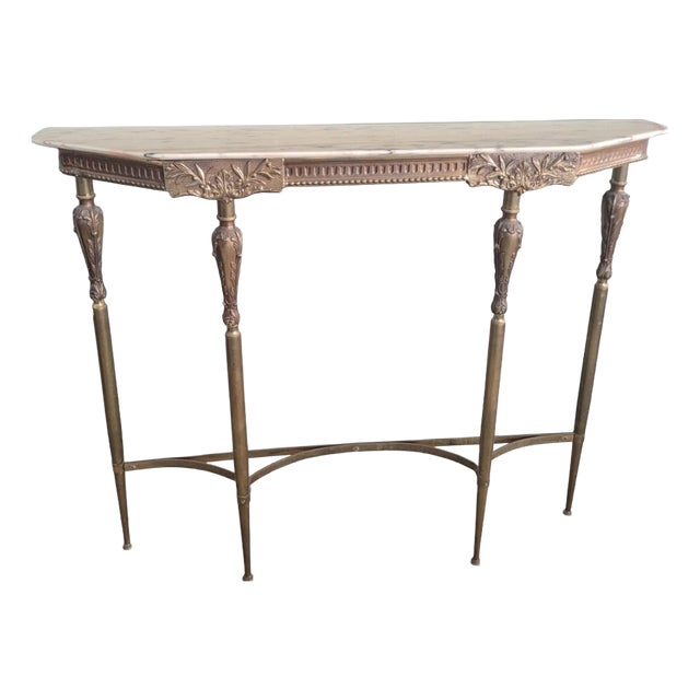 Louis XVI Style Console in Gilded Brass, 1950s For Sale