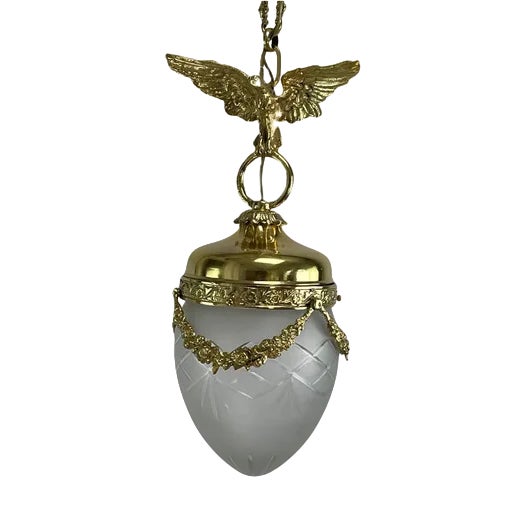 Art Nouveau Hanging Lamp Bronze with Eagle and Teardrop Shape, 1900s For Sale