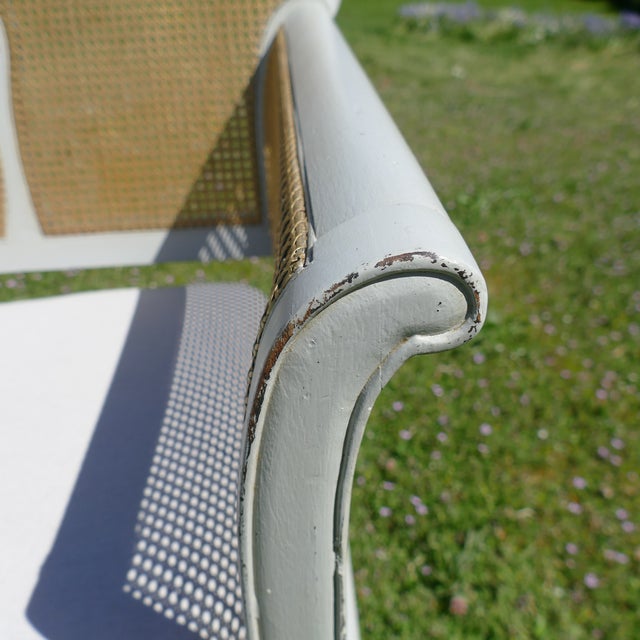 Wood Mid 20th Century French Provincial Style Painted Cane Settee Sofa For Sale - Image 7 of 17