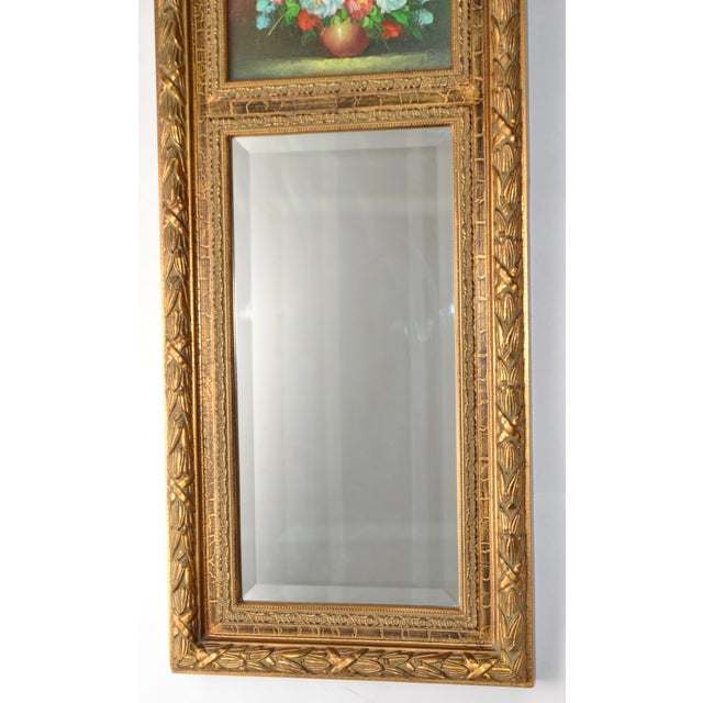 Early 20th Century Gilded Trumeau Beveled Mirror With Floral Oil Painting For Sale - Image 9 of 15