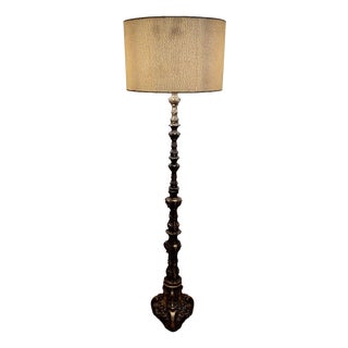 Vintage Floor Lamp with Brass Base and Fabric Shade from Lamplove, 1960s For Sale