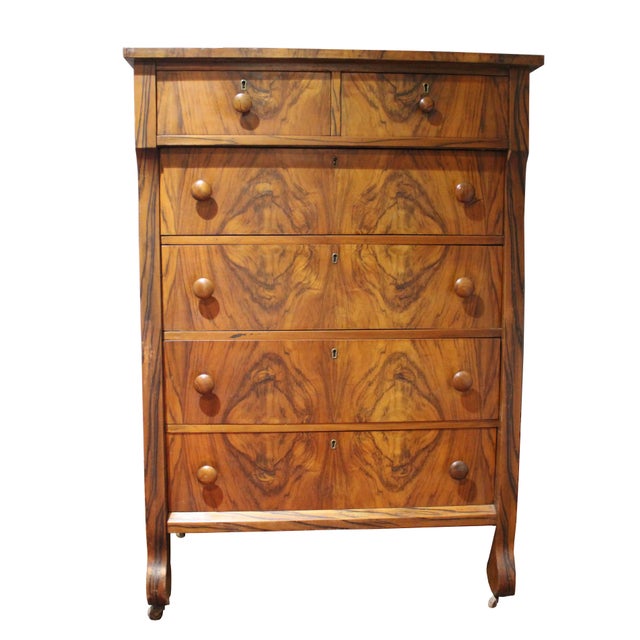 Art Deco Burl Wood Highboy Chest of Drawers | Chairish
