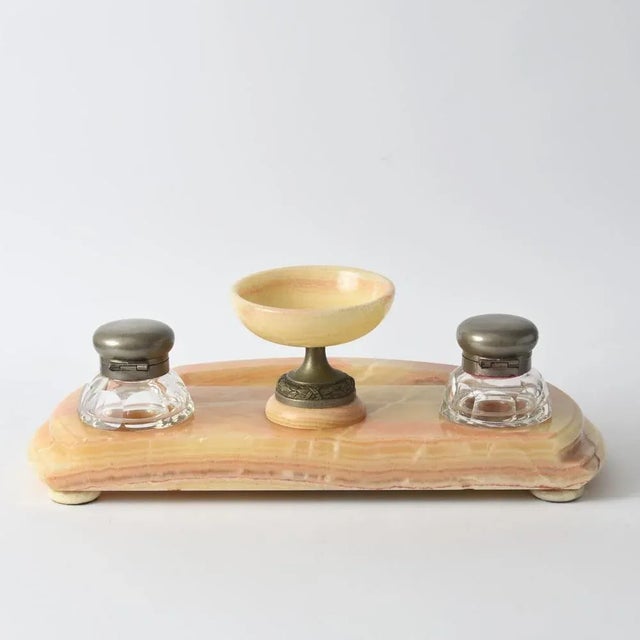 19th Century Marble and Crystal Desk Set, Set of 3 For Sale - Image 5 of 9