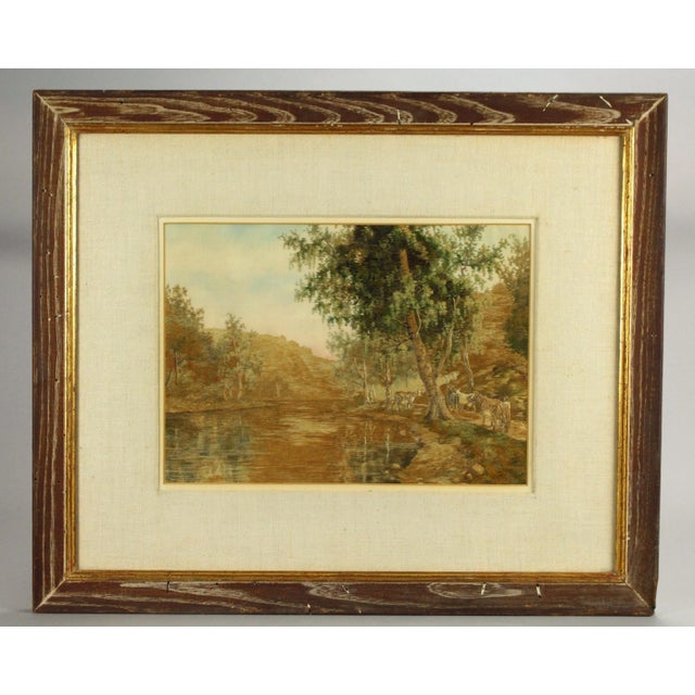 Early 20th Century Needlework Silk Embroidery Pastoral Landscape With Cattle, Signed For Sale - Image 9 of 9