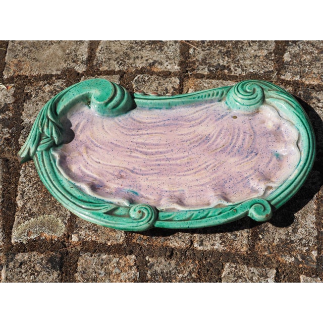 1900 French Majolica Art Nouveau Large Turquoise and Purple Oyster Shaped Dish or Tray For Sale - Image 11 of 11