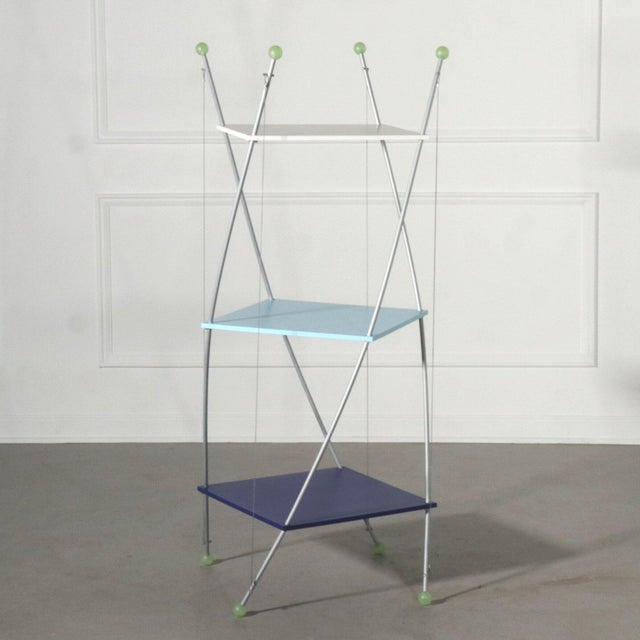 White 1990s Memphis Style Toned Three Tier Suspension Etagere For Sale - Image 8 of 8