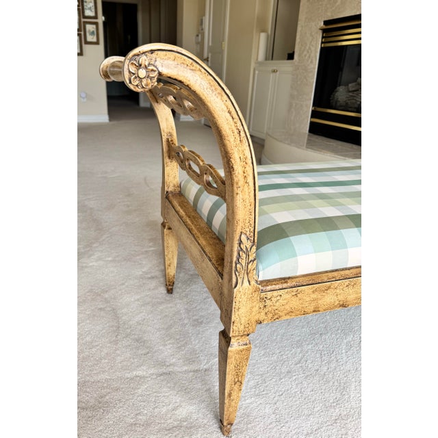 This elegant French Provincial-style upholstered bench is crafted by Minton-Spidell, a renowned Los Angeles-based...