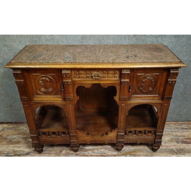 Carved Walnut Buffet with Marble Top For Sale - Image 10 of 11
