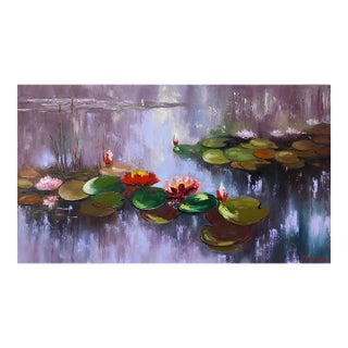 Iryna Dobrovinska Original Oil Painting Water Lilies – Impressionist Floral Landscape on Canvas For Sale