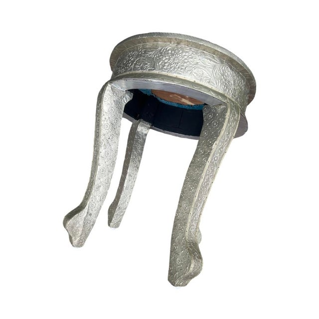 Vintage Anglo Indian Silvered Wrapped Clad Little Bench For Sale In West Palm - Image 6 of 6