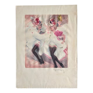 Eugène Lelièvre Pencil-Signed French Color Print Parisian Cabaret Dancers 1945 For Sale