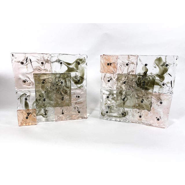 A fabulous pair of Venini Murano patchwork wall lamps. Nicknamed 'Cheerio'. Venini's masterful craftsmanship! Beautifully...