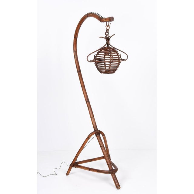 Gold Mid-Century Italian Bamboo and Rattan Floor Lamp, 1950s For Sale - Image 8 of 18