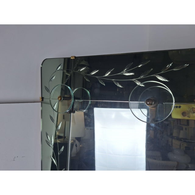 Glass Large Vintage Entrance Mirror in Engraved Glass with Brass and Molar Glass, 1960s For Sale - Image 7 of 10