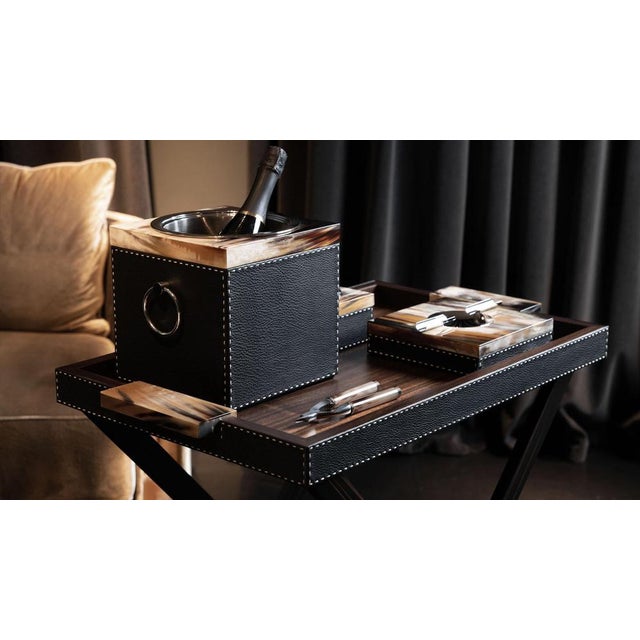 Nives Champagne Bucket in Glossy Horn and Aida Pebbled Leather by Arcahorn For Sale - Image 6 of 9