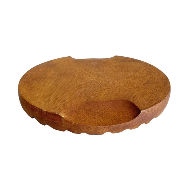 Wood 1980s Round Hotplate, Textured Wood Serving Platter, Rustic Kitchenware Cottagecore Bohemian For Sale - Image 7 of 7