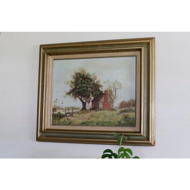 1970s Bucolic Country Cottage Oil Painting by Einstein in Multi-Layer Gilt Frame For Sale - Image 16 of 16