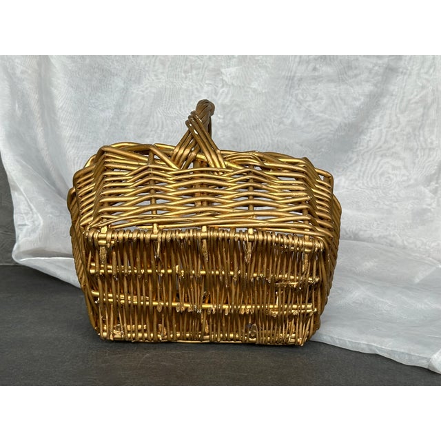 Vintage Woven Wicker Basket With Handle For Sale - Image 9 of 10
