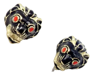 Vintage David Webb Yellow Gold Black Enamel Lion Cufflinks