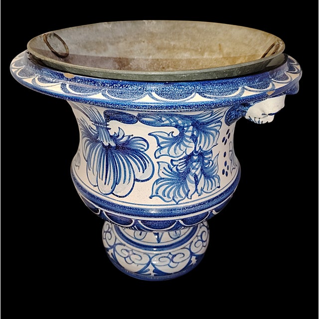 A rare cachepot signed by Antoine Montagnon, a prestigious Nevers faience workshop in France, late 19th century. This...