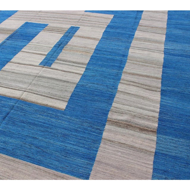 Textile Modern Kilim Rug by Keivan Woven Arts, Cobalt Blue & Gray, 8'3" X 11" For Sale - Image 7 of 12