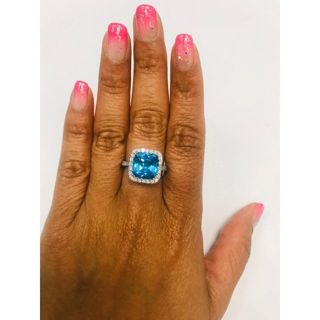 Early 21st Century Blue Topaz Diamond White Gold Cocktail Ring, Size 7 For Sale - Image 5 of 6