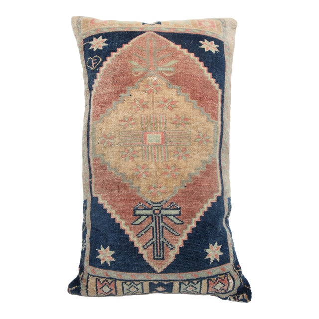 Bohemian Turkish Rug Lumbar Pillow - Artisan Turkish Handmade Rug Pillow -19'' X 33'' For Sale