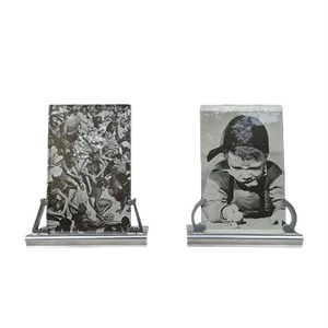 French Art Deco Polished Aluminum Picture Frames, Set of 2
