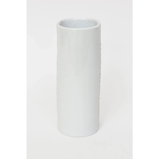 White Vintage Signed White Ceramic Vase With Textural Pebbled Design For Sale - Image 8 of 11