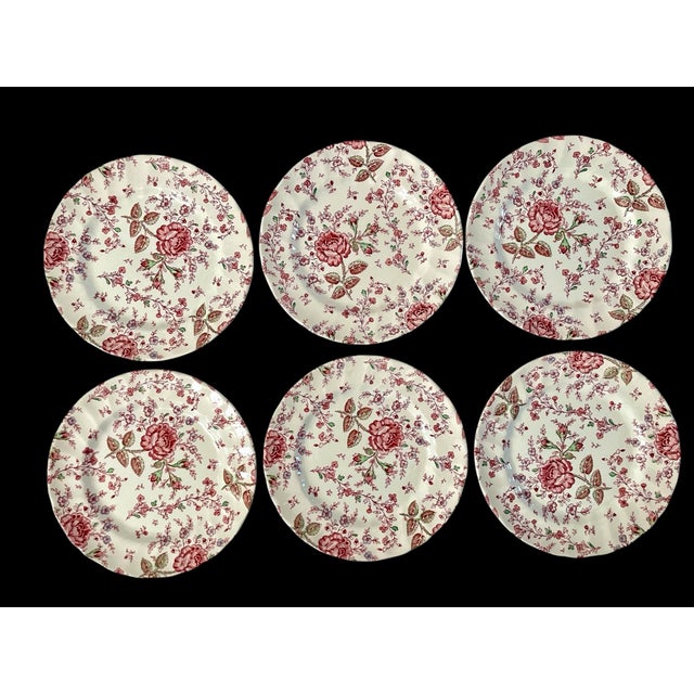 The Johnson Bros Rose Chintz Dinner Plates are a vintage set of 11 round dinner plates made of porcelain and stoneware,...