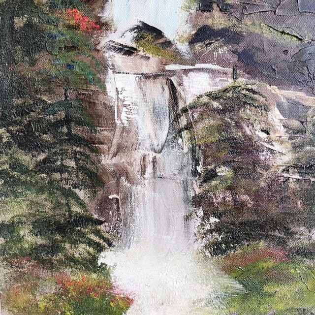 Vintage Original Oil Waterfall Landscape Painting - Framed For Sale - Image 4 of 6