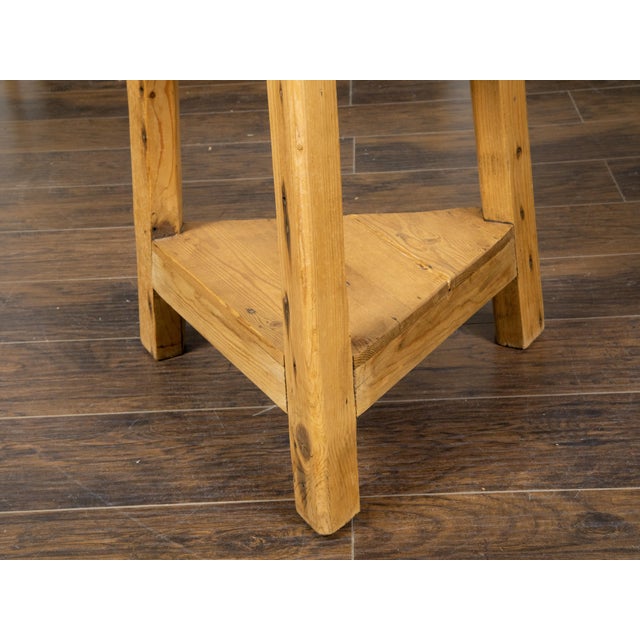English 19th Century Pine Cricket Table with Circular Top and Triangular Shelf For Sale - Image 9 of 9