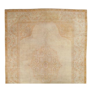 Antique Oushak Carpet, Oriental Rug, Handmade Warm Soft Ivory, Saffron, Shrimp For Sale