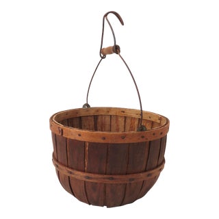 Authentic Vintage Ash Splint Maine Apple Farm Picking Basket For Sale