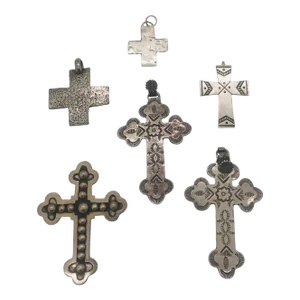 Antique Sterling Silver Cross Pendant Attributed to T Foree, a Set of 6
