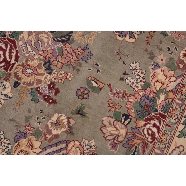 Floral 1990's Pak-Persian Green/Tan Wool Rug - 9'1'' X 12'5'' For Sale - Image 4 of 9