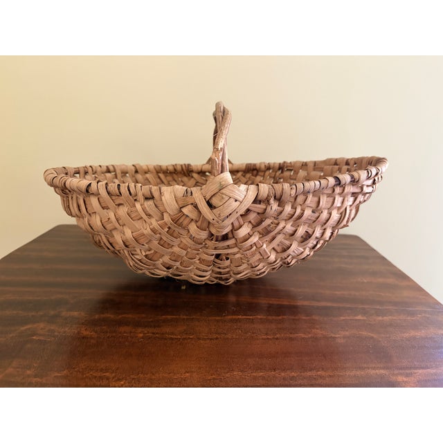 Antique American Splint Oak Basket With Handled Form, Early 20th Century For Sale - Image 9 of 11