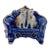 Antique Late 19th Century German Porcelain Miniature Figurine – Two Cats on Blue & Gold Armchair, Mold No. 3896 For Sale