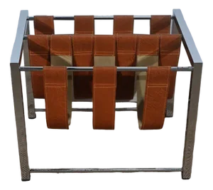 Leather and Chrome Magazine Rack from Novatrend, 1980s