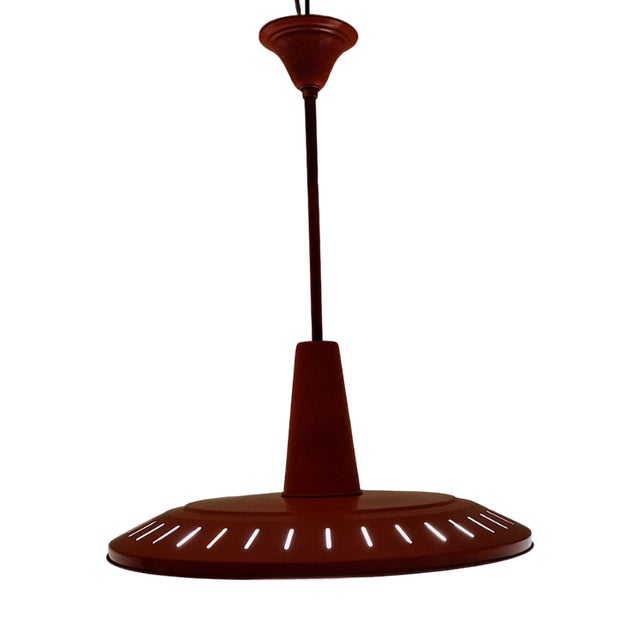 Vintage Belgian Ceiling Lamp in Orange Painted Aluminum, 1960s For Sale