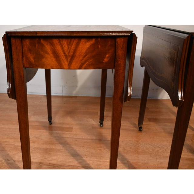 Brown 1920 Antique Pair of Columbia Regency Style Mahogany Pembroke Side / End Tables For Sale - Image 8 of 18