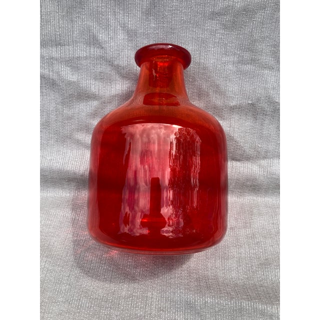 Vintage Reddish Orange Art Glass Kosta Boda Bottle For Sale - Image 12 of 14