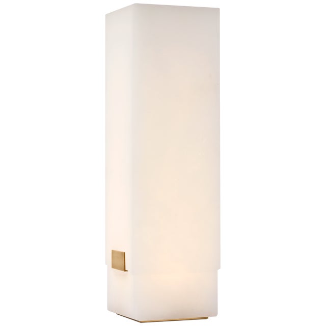 Modern Kelly Wearstler by Visual Comfort Signature Covet 16" Rechargeable Table Lamp in Alabaster and Antique-Burnished Brass For Sale - Image 3 of 3