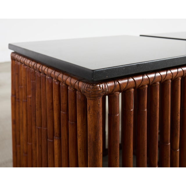 Pair of McGuire Bamboo Cube Granite Top Drinks Tables For Sale - Image 10 of 18