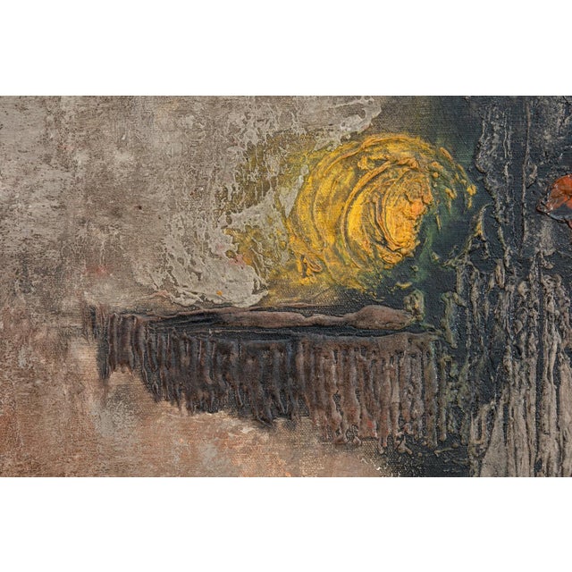 A modernist abstract expressionist oil painting on canvas titled "Lesn Opowies II" by Polish artist Jan Geppert. Signed...
