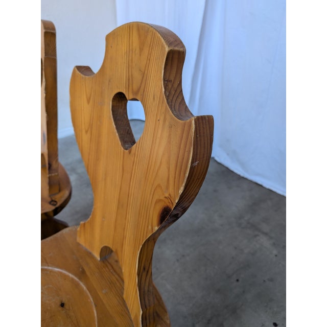 Brown Vintage Tyrolean Wooden Heart Cut-Out Backrest Farmhouse Chair, 1970s, Set of 3 For Sale - Image 8 of 18